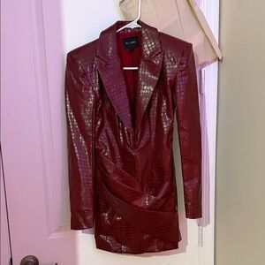 Elegant Burgundy Faux Leather Blazer